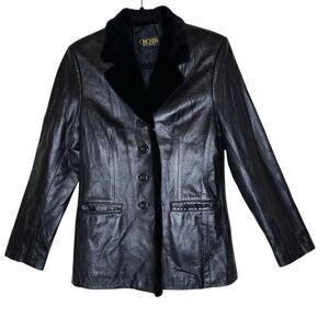 Chosen Couture Collection Leather & Mink Blazer Black Size S Vintage, Old Money